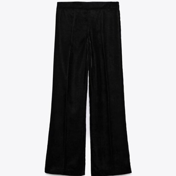 ZARA BLACK VELVET FLARED TROUSERS - Picture 2 of 6